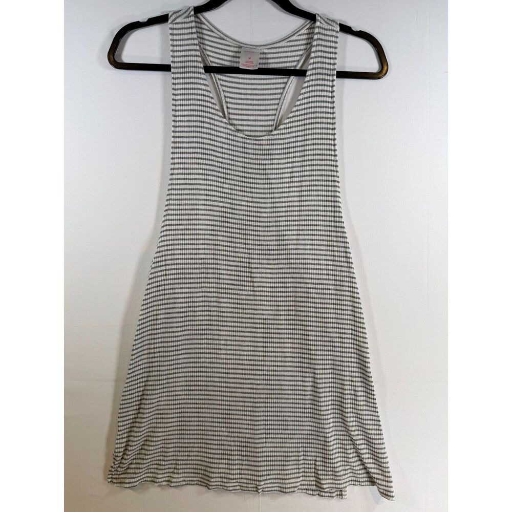 Xhilaration Grey White Striped Ribbed Knit Tank Dress Womens Medium Racerback